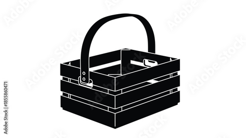 Black silhouette of a wooden crate with handle isolated on white background