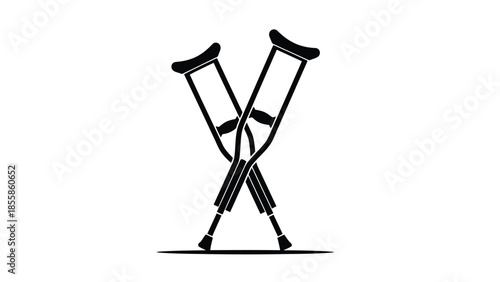 Minimalist black crutches icon symbol flat vector isolated on white background