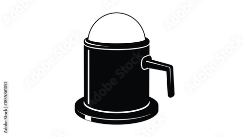 Minimalist black silhouette of a coffee grinder on , flat design isolated on white background
