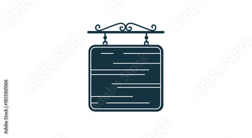 Decorative hanging shop sign vector illustration, featuring an ornate bracket and a blank rectangular board, perfect for business branding.
