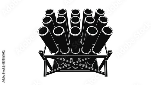 Minimalist silhouette of a fireworks exploding organ pipe musical instrument flat design isolated on white background