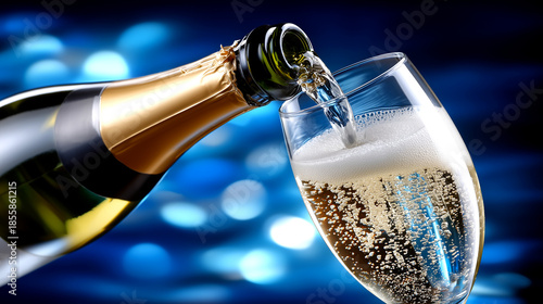 Sparkling Champagne Pouring into a Glass
