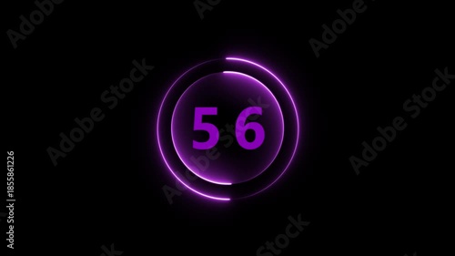 Purple Neon Circle With Number 56 On Black Background fifty six numeral