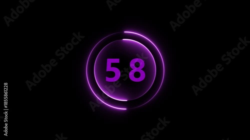 Purple Neon Circle With Number 58 On Black Background fifty eight numeral