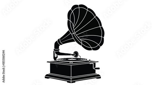 Black silhouette of a vintage gramophone on a isolated on white background