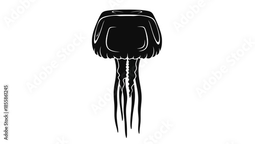 Black silhouette of a jellyfish with white highlights on a isolated on white background