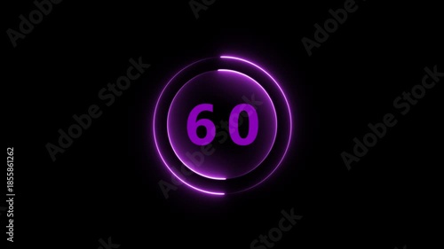 Purple Neon Circle With Number 60 On Black Background sixty numeral