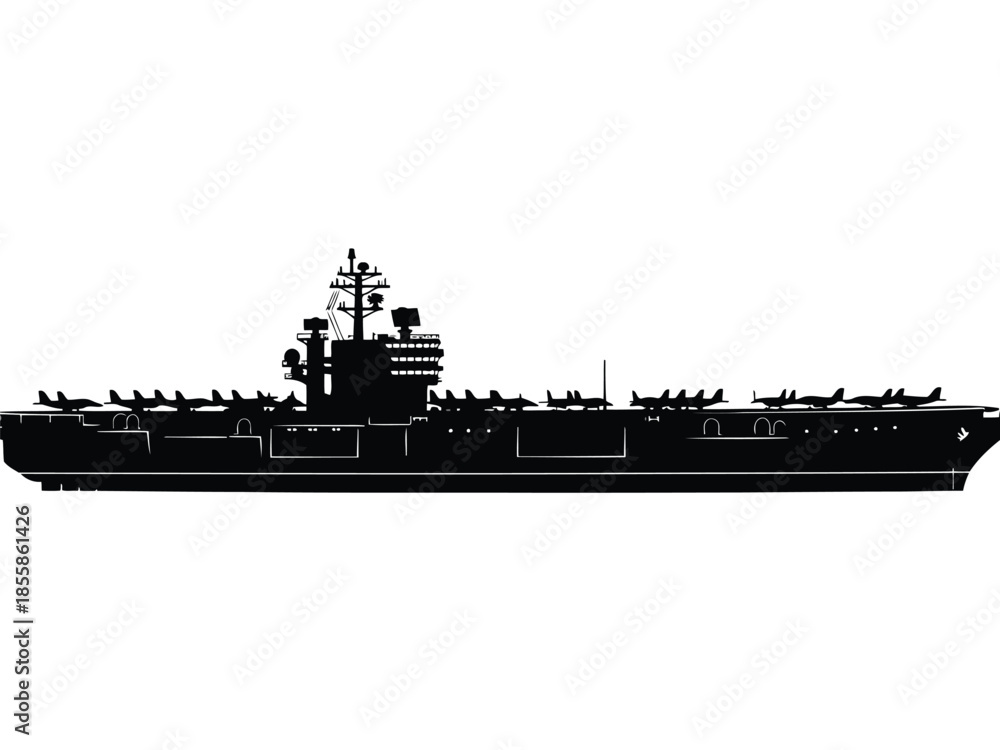 Fototapeta premium Aircraft Carrier Silhouette Naval Vessel Profile isolated on white background