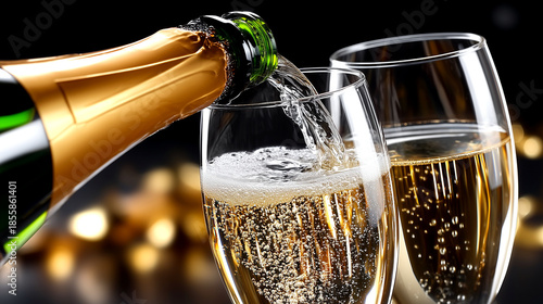 Champagne Celebration: Pouring Bubbly into Elegant Glasses