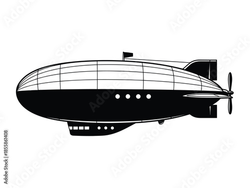Vintage Airship Silhouette with Propeller and Gondola isolated on white background