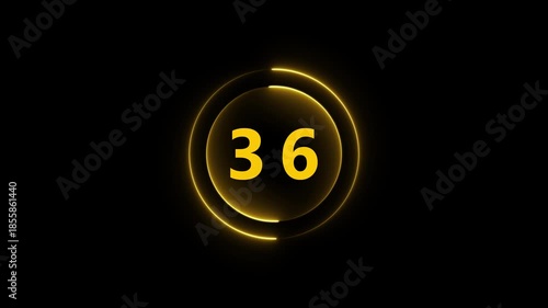Yellow Neon Circle With Number 36 On Black Background thirty six numeral