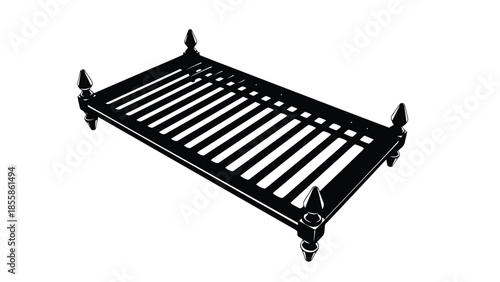 Black metal slatted shelf silhouette isolated on white background