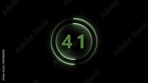 Glowing Green Circle With Number 41 On Black Background numeral count