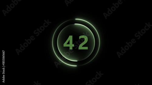 Glowing Green Circle With Number 42 On Black Background numeral count