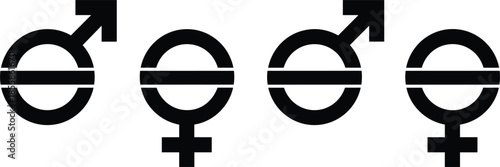 Black Icons Representing Male and Female Gender Symbols and Intersex Symbol vector illustration