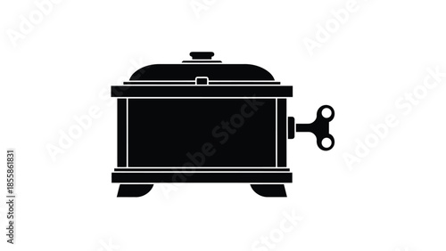 Black silhouette of a cooking pot with a handle on a isolated on white background