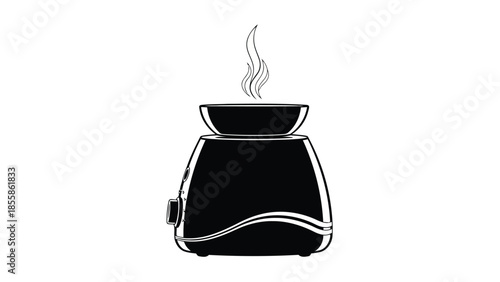 Black silhouette of electric kettle with steam isolated on white background