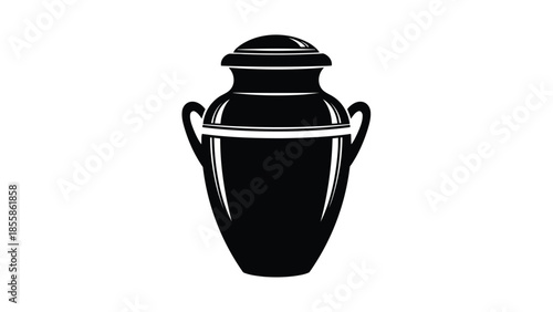 Black silhouette of an ancient Greek urn with handles and lid isolated on white background