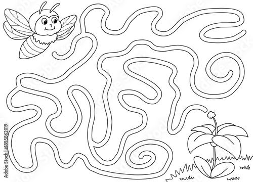 Bee maze graphic black white sketch illustration vector 