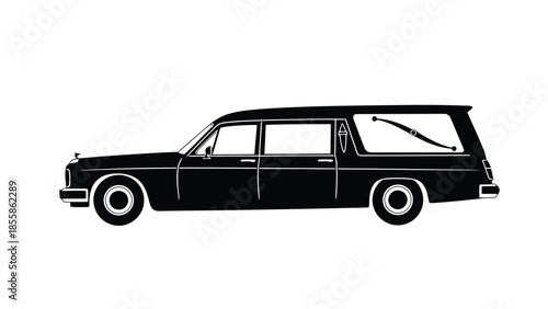 Black silhouette of a vintage station wagon isolated on white background