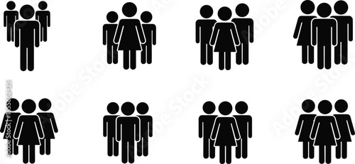Diverse Group Icon Sets Showing Different Numbers of People and Genders collection