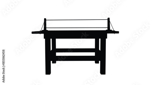 Minimalist black silhouette of a traditional loom isolated on white background