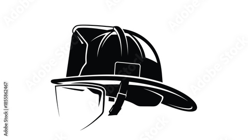 Black silhouette of firefighter helmet with safety goggles isolated on white background