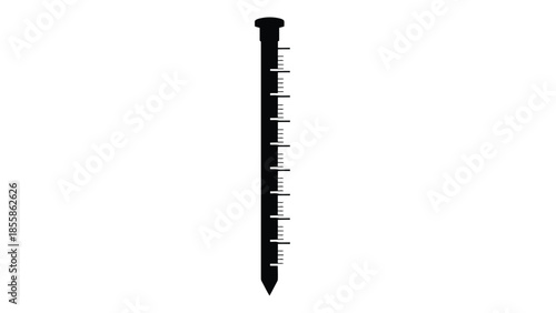 Black silhouette of a plastic syringe with measurement markings on a isolated on white background