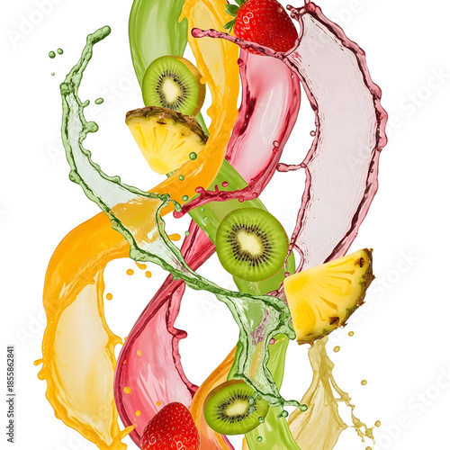Fruit splash with pieces isolated on transparent background
