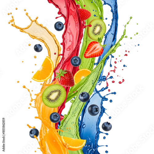 Fruit juice splash with fresh ingredients isolated on transparent background