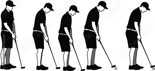 Sequence of a golfer in black and white performing a golf swing motion
