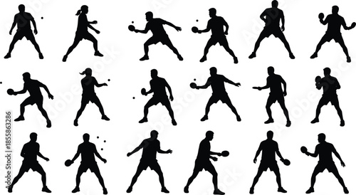 Silhouette Collection Of Table Tennis Players In Action Poses ping pong sport