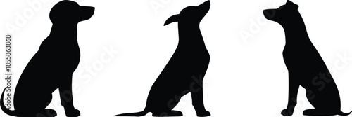 Three black dog silhouettes sitting on a white background animal canine