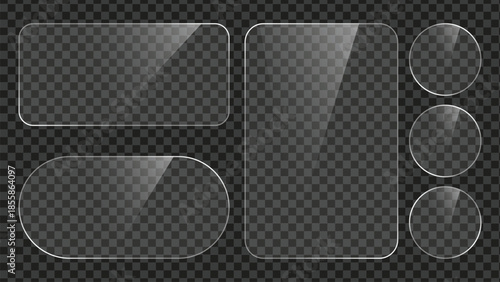 Glass plate frame Glossy window glass with reflections isolated on transparent surface