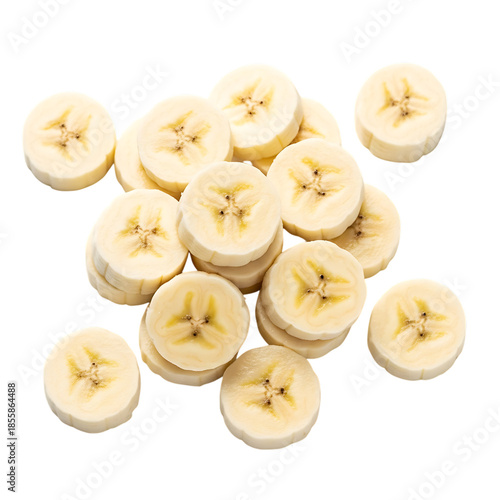 Freshly sliced bananas on black background for healthy snacking