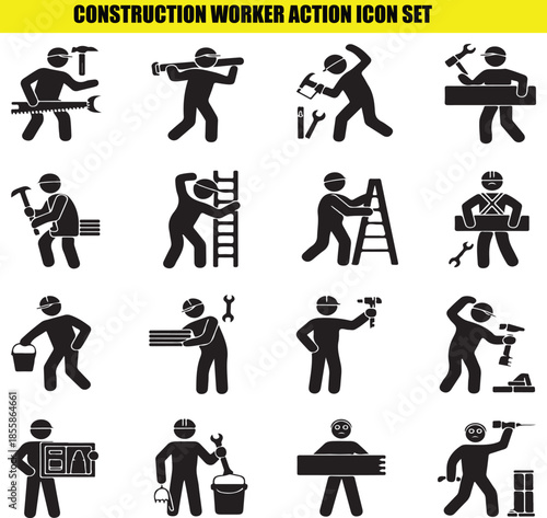 Construction worker icons set