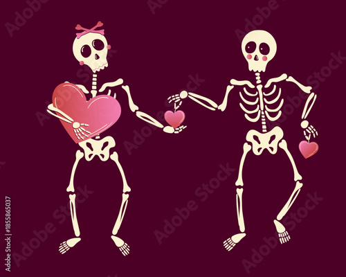 Cute Skeleton Giving a Heart Romantic Illustration