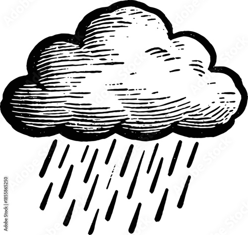 Cloud Raining Isolated Black And White Illustration Weather