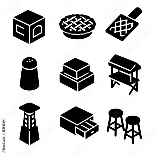 Collection of cooking and kitchen icons in black and white