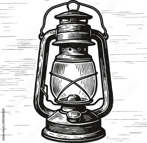 Vintage Kerosene Lantern With Glass Globe And Metal Handle On White Background