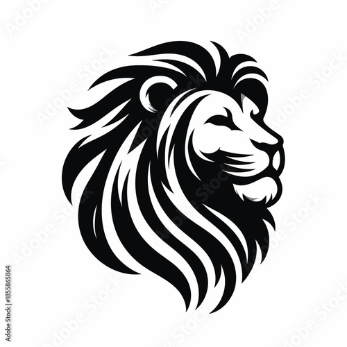 Wallpaper Mural Black and white lion head with flowing mane on white background vector Torontodigital.ca