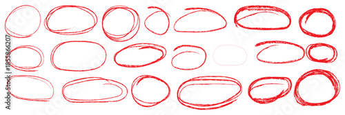 Handdrawn doodle grunge circle highlights. Charcoal pen round ovals. Marker scratch scribble inrounder. Round scrawl frames. Vector illustration of freehand painted circular note