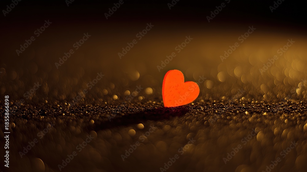 Fototapeta premium adoration. A red heart symbol stands out against a textured black background with a warm glow. wellbeing guides, coaching materials, designed for coaching and self-improvement content.