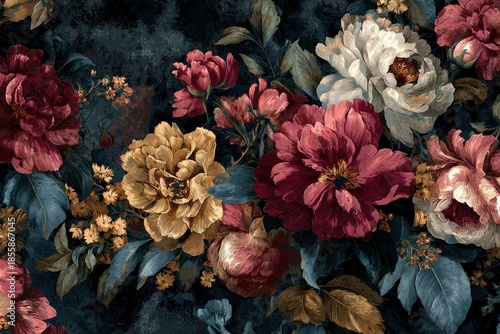 Vintage floral tapestry with rich, detailed blooms