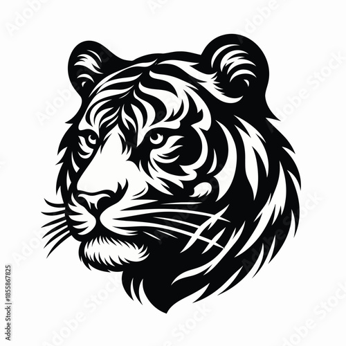 Wallpaper Mural Black and white tiger head with detailed stripes isolated on white background vector Torontodigital.ca