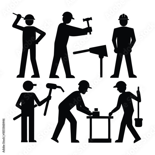 Construction worker silhouettes set men working