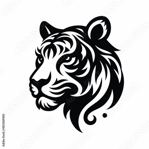 Wallpaper Mural Black and white tiger head with swirling mane on white background vector Torontodigital.ca