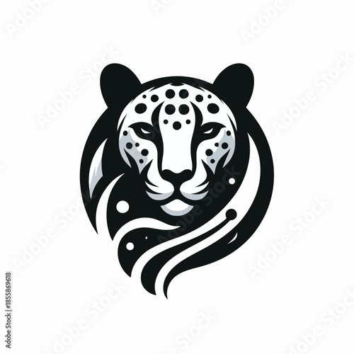 Black and white stylized cheetah head on white background vector