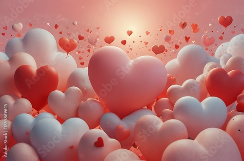 Vector illustration of a romantic Valentine's Day background featuring red heart shaped balloons and decorative holiday symbols for a happy celebration design