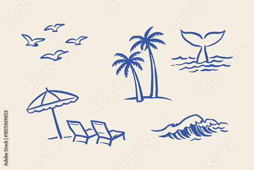 Beach vacation doodle icons vector illustration